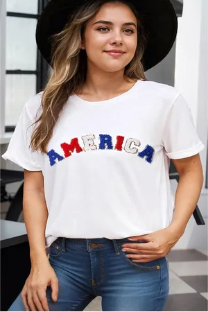 Azura Exchange AMERICA Chenille Embroidered Plus Size T Shirt Wo