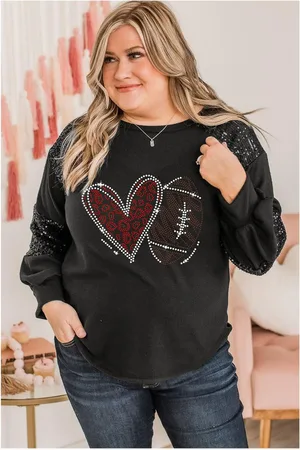 Azura Exchange Rhinestone Heart Rugby Football Pattern Sequin Patched Sleeve