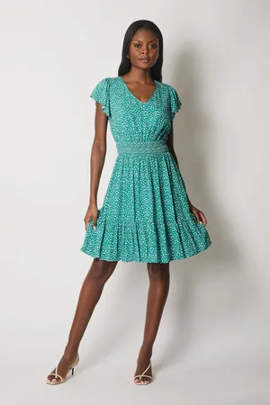 Asolo Floral Flutter Sleeve Dress with Smocked Waist