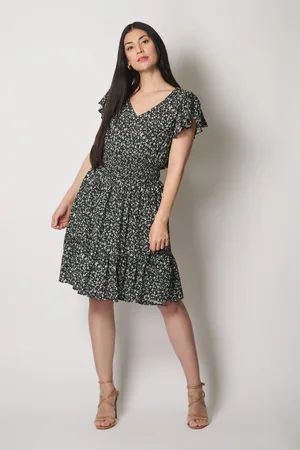 Asolo Floral Flutter Sleeve Dress with Smocked Waist