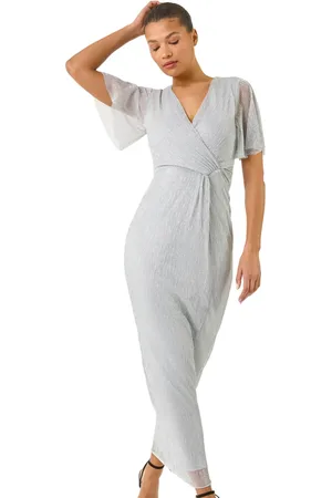 Roman Metallic Plisse Bodycon Maxi Dress