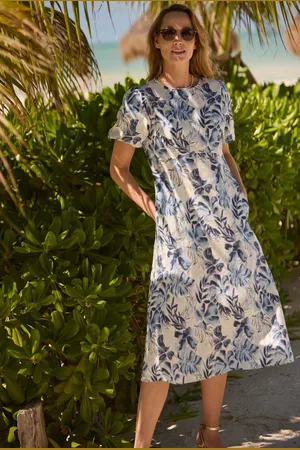 Weird Fish Delanie Linen Rich Printed Tea Dress