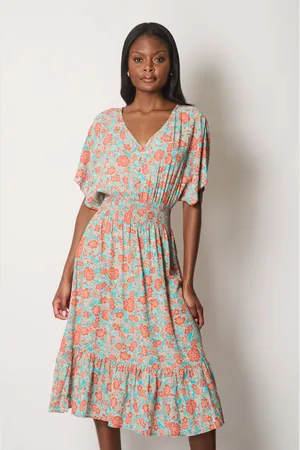 Asolo Abstract Print Ruffle Hem Dress
