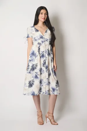 Asolo Leaf Print Midi Dress with Tie Sleeves