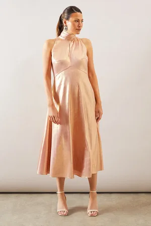 wallis Metallic Crinkle Tie Neck Halter Midi Dress