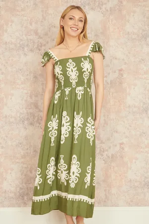 Yumi Block Print Ruched Maxi Dress
