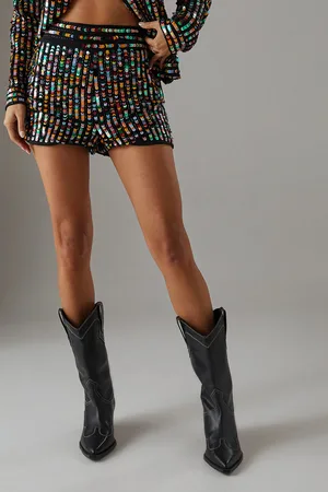warehouse Premium Hand Embellished Multicolour Sequin Hot Pant Shorts
