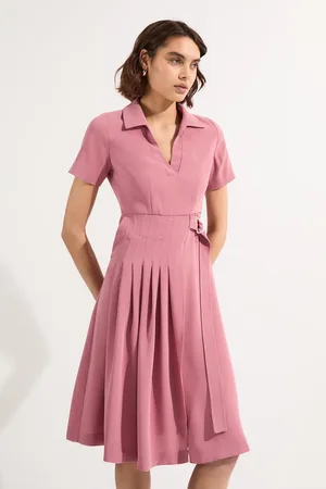 Karen Millen Petite Soft Tailored Pleated Belted Midi Dress