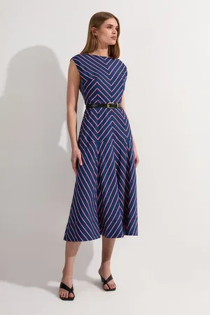 Karen Millen Cotton Stripe Full Skirted Midi Dress
