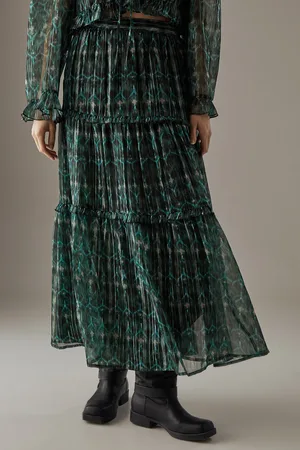warehouse Metallic Chiffon Tier Maxi Skirt