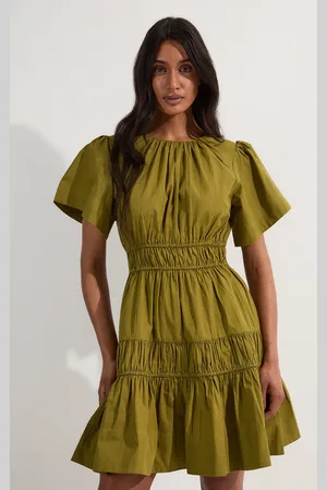 Karen Millen Shirred Cotton Tiered Woven Mini Dress
