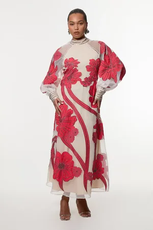 Karen Millen Plus Size Applique Organdie Floral Graphic Maxi Dress