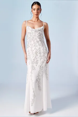 Coast Boho Cowl Neck Trailing Floral Embellished Fishtail Wedding Dress