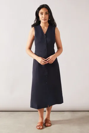 wallis Petite Viscose Mix Sleeveless Button Midi Dress