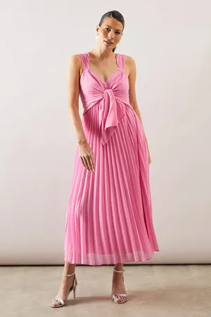 wallis Pleated Tie Front Midi Dress