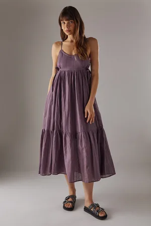 warehouse Cotton Dobby Strappy Tie Waist Midi Sundress