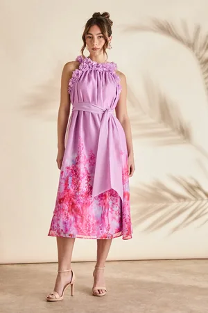 Coast Floral Edge Printed Trapeze Midi Holiday Dress