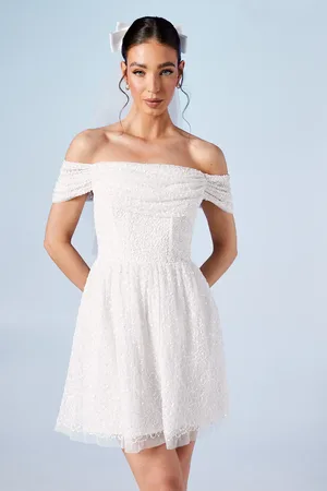 Coast Bardot Full Skirted Embellished Bridal Mini Dress