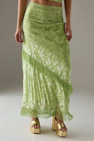 warehouse Devore Fringe Detail Midi Skirt