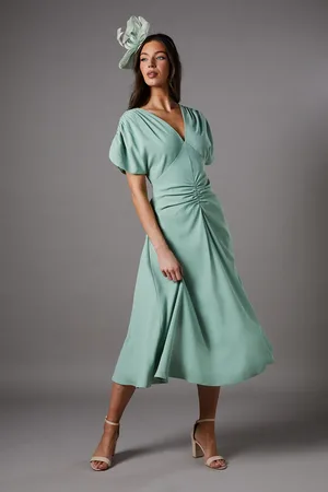 Coast Ruched Sleeve V Neck Midi Dress
