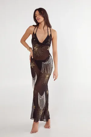 NASTY GAL Celestial Embellished Tassel Detail Cowl Maxi Dress
