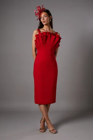 Coast Fan Pleated Fitted Midi Dress