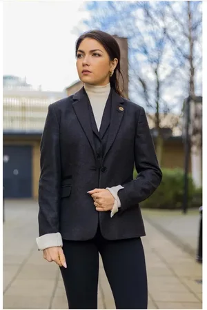 Infinity Womens Herringbone Check Tweed Blazer Waistcoat Wool 2 Piece Set
