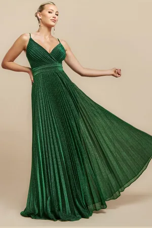 Goddiva Sleeveless Pleated A Line Lurex Maxi Dress