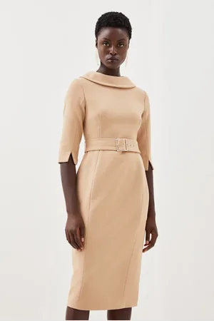 Karen Millen Tailored Structured Crepe Roll Neck Pencil Midi Dress