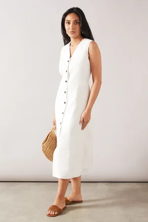 wallis Petite Viscose Mix Sleeveless Button Midi Dress