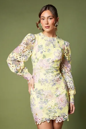 Coast Printed Floral Lace Long Sleeve Mini Dress