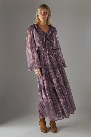 warehouse Metallic Chiffon Tier Maxi Skirt