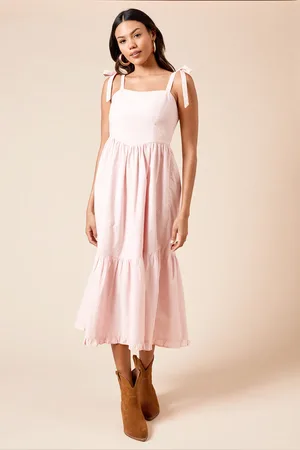 Dorothy Perkins Embroidered Dropped Waist Strappy Poplin Midi Dress