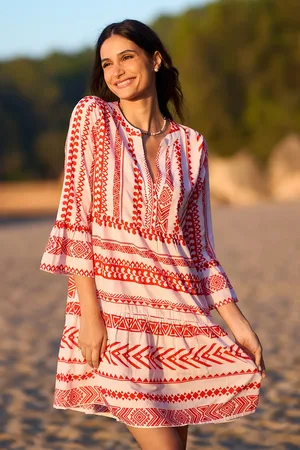 Yumi Tencel Geo Stripe Print Beach Tunic