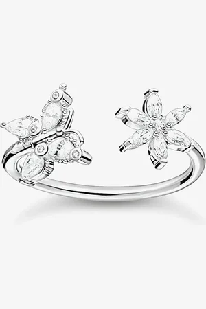 Thomas Sabo Sterling Cubic Zirconia Butterfly & Flower Open Ring TR2355-051-14-54