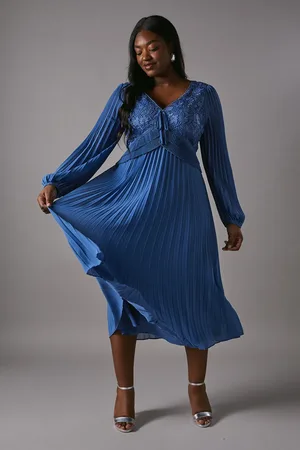 Coast Plus Lace Insert Long Sleeve Pleat Dress