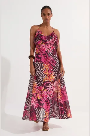 Karen Millen Beach Tropical Georgette Plunge Strappy Dress