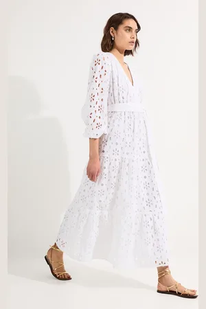 Karen Millen Cotton Broderie Belted Short Sleeve Woven Midi Dress