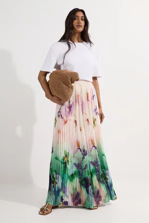 Karen Millen Pleated Floral Woven Wide Leg Trousers