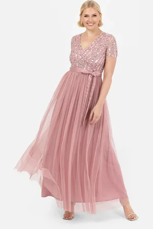 Maya Deluxe Belted Stripe Embellished Maxi Dress