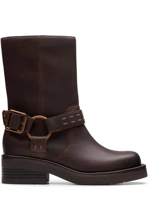 Clarks Rebelle Up Walnut Leather Mid Calf Boots