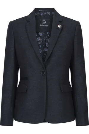 Infinity Womens Herringbone Check Tweed Wool Blend Blazer
