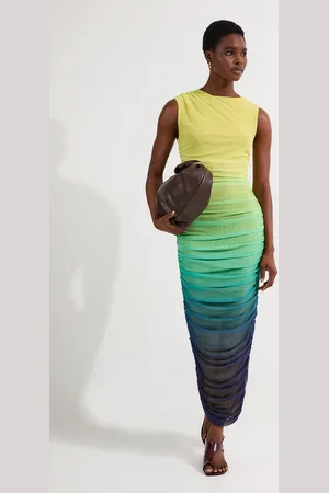 Karen Millen Sunset Ombre Mesh Ruched Jersey Maxi Dress