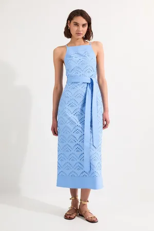 Karen Millen Cotton Broderie Woven Belted Midi Dress