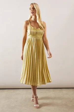 wallis Petite Lace Trim Pleated Strappy Midi Dress