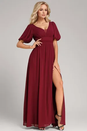 Ever Pretty V-Neck Ruched Slit Chiffon Maxi Bridesmaid Dresses