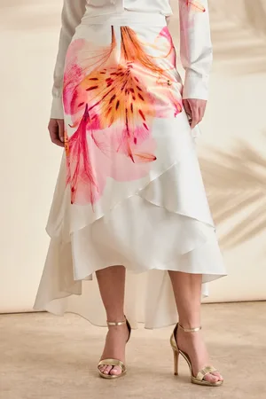 Coast Printed Satin High Low Hem Midi Skirt