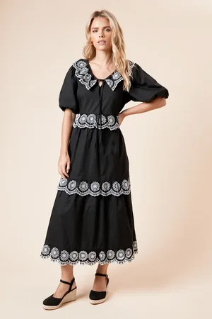 Dorothy Perkins Petite Embroidered Tiered Midi Dress