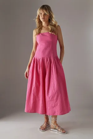 warehouse Gingham Seersucker Drop Waist Midi Sundress