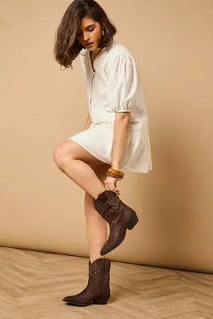 Oasis Jessie Faux Suede Studded Western Cowboy Ankle Boots